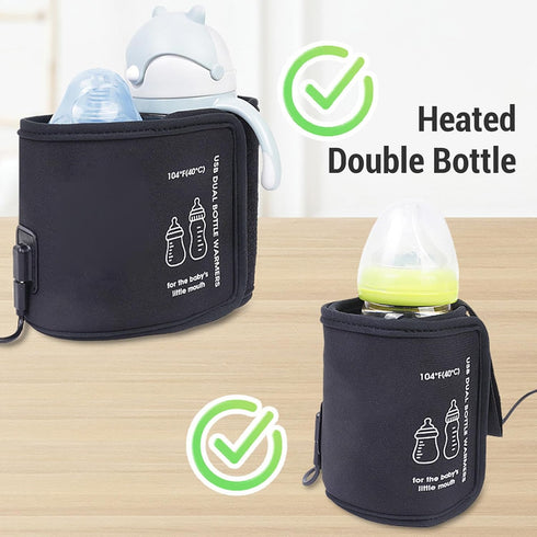 Buachois Baby Bottle Warmer Sleeve, Portabl USB Dual Milk Heat Keeper,Rechargeable Car Baby Bottle Warmer for Indoor
