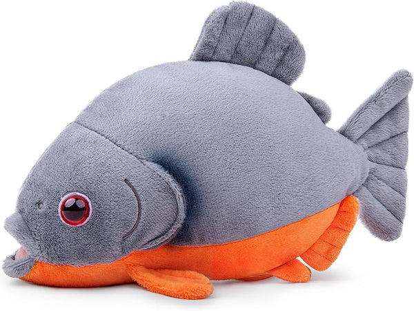 FRANKIEZHOU Simulation Piranha Plush, Realistic Fish Stuffed Animal, Soft Toy for Kids, 8.5 Inches