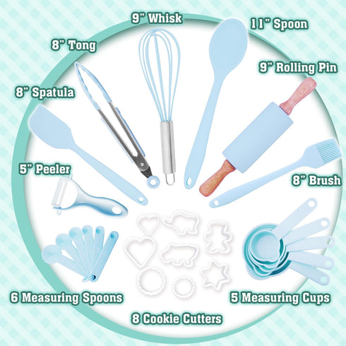 JOY TOWN Set JoyTown Kids Cooking and Baking with Storage Case Real Cooking Supplies with Cookbook, Knives, Timer, Kids