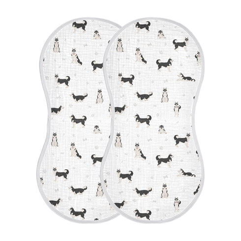 KICPOAY Muslin Baby Burp Cloths, Cute Dogs Siberian Husky Muslin Washcloths Baby Rags