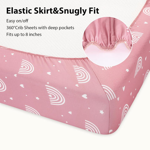 3 Pack 52x28 Baby Crib Sheets Girl, Toddler Bed Sheets Fitted for Standard Crib and Toddler Mattresses, Super Soft