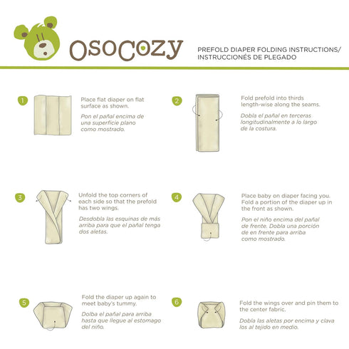 OsoCozy 2 (15-30 lbs.), 100% -6 Pack Unbleached Prefold Cloth Baby Diapers, Size Soft, Absorbent, Durable Natural
