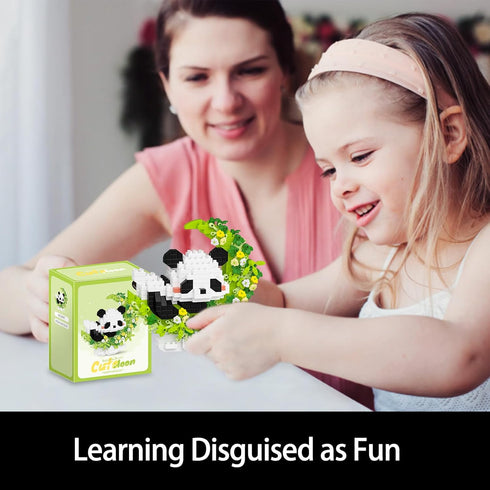 Set,Animal QISHOUTING Mini Panda Building Blocks with Flowers,Flowers Mini Building Micro Building Kits,Home Office