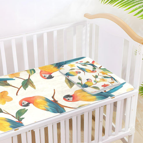 SyXIOP 28" 52" Cartoon Funny Macaw Neutral Cooling Baby Waterproof Crib Mattress Cover x Absorbent Bed Pads Disposable