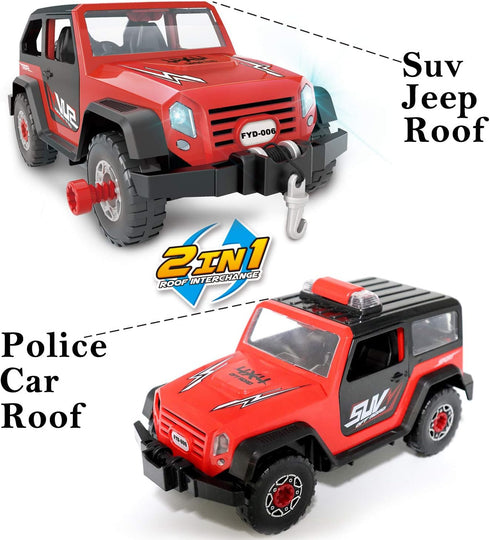 FYD 2in1 Playset 3 Take Apart Jeep Car STEM Learning Assembly with Functional Battery-Powered Drill - Early Childhood