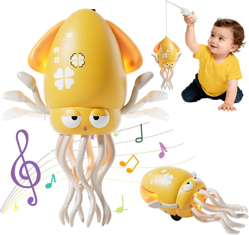 Electric Crawling Octopus Toy with LED Lights & Music, Smart Obstacle Avoidance,