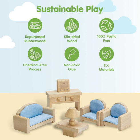 Set PlanToys Living Room Classic for Montessori Inspired Small World Play | Imaginative Storytelling, Social
