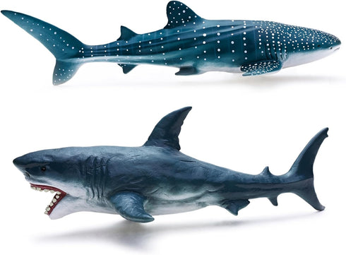 Gemini&Genius Sea Animal Great White Shark and Whale Shark Action Figure Set, Soft Rubber Marine Animal Model Toys for