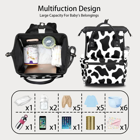 Hsnar Backpack Cow Print Waterproof Diaper Bag Large Capacity Baby Bag with Stroller Straps, Multi-Pocket Diaper Bag