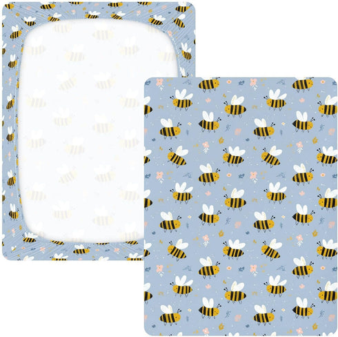 miaozhen 1 Pack 52x28 Cotton Baby Crib Sheets for Boys Girls Soft Stretchy Funny Shores Bees Playard Mattress Sheets