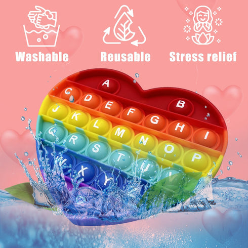 PETBSNVB Rainbow Heart Shaped Pop Bubble Valentines Fidget Toy with Letters and Numbers, Xmas Gift Sensory Toy