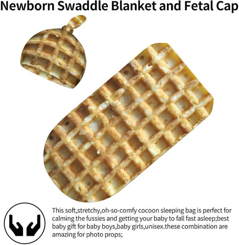 Qiohoey Wafels Funny Food Newborn Baby Swaddle Blanket with Beanie Hat Baby Receiving Blanket Soft Baby Sleep Sack Baby