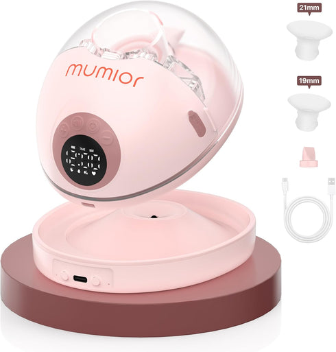 Mumior Heated Base Hands Free Breast Pump, Wearable Breastfeeding Pump of Baby Heated