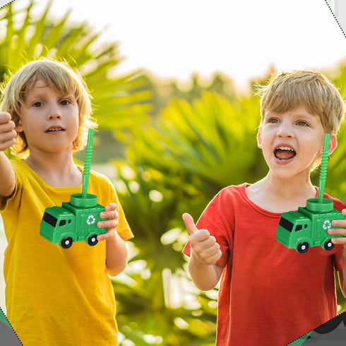 Tanlade Truck Birthday Party Favor Gifts, 10 oz Plastic Garbage Truck Shape Cup with Straws, 24 Sets