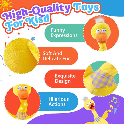 Marsjoy 13" Talking Dancing Duck, Repeating What You Say Mimicking Recording Plush Baby Toy Musical English Song