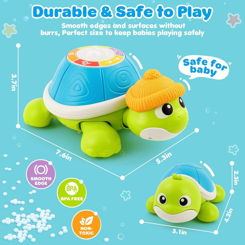 BAYSING 6-12 Set Tummy 7 8 9 10 11 0-1 Baby Toys Months, Musical Turtle Crawling Infant Toy for Time, Early Educational