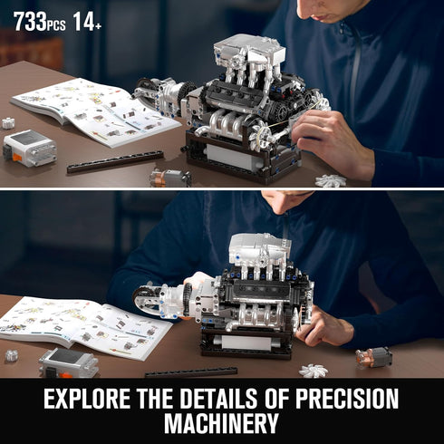 10206 V8 Sets, Set, 14+ Teens(737 Mould King Engine Model kit that Runs, Build Your Own Cars Combustion Battery/Motor