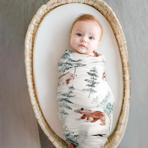 GRSSDER Super Soft Jersey Knit Baby Blankets, Double Layer Receiving Blankets, 34 x 44 Inches, Cute Bear
