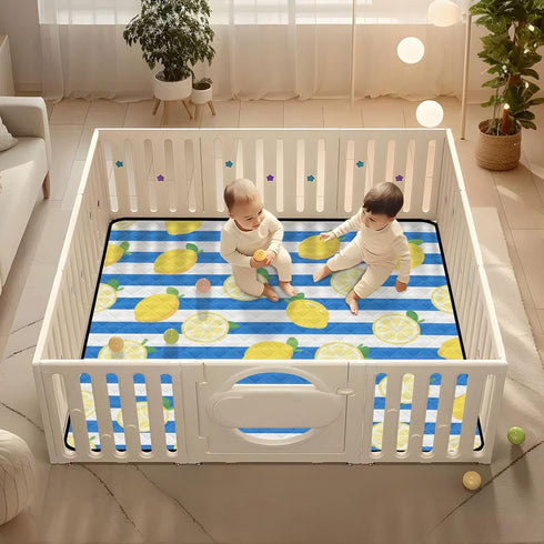 EtherSpher 1-Piecing foldablummy 50'' 50''alfombras Blue White Striped Fruit Lemon Large Non-Slip Thick Play mat