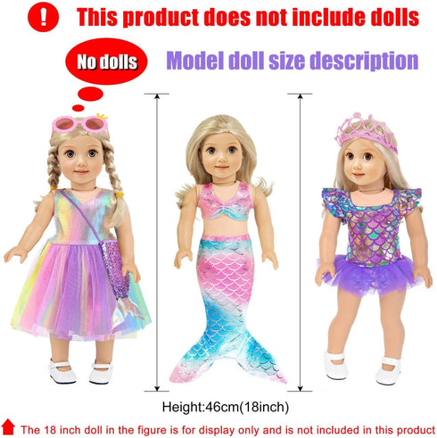 18 inch Set Mermaid Doll Clothes and Doll Accessories Case Luggage Travel Play Include Suitcase, Dresses, Bag, Camera