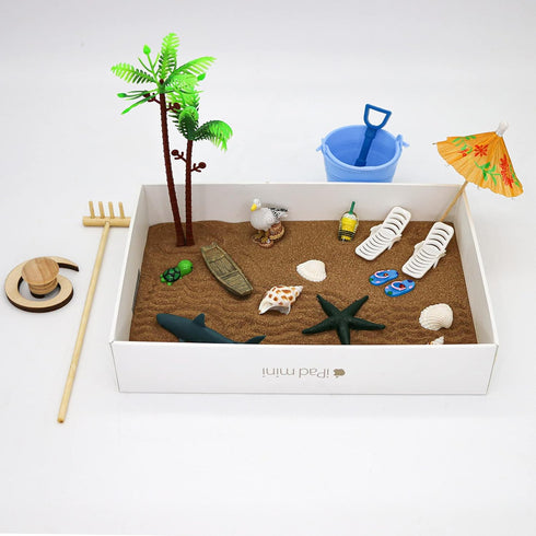 Beach Zen Garden Accessories Kit - Desktop Beach Fairy Garden Kit Sandbox Decor Tools Bamboo Rake Ornament Decoration