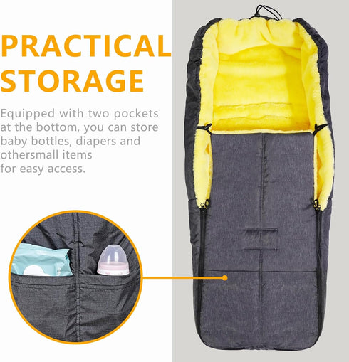 Universal Waterproof Thicken Footmuff for Stroller - Baby Stroller Sleeping Bag with Thermal Fleece Lining