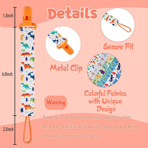 12 Pack 25.5cm Set, Pacifier Clips with Strap - Premium Polyester Baby Pacifier Holder Multi-Design Clips for Boys