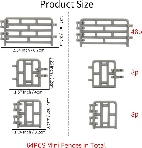 64PCS Toymany Mini Toys Fence for Farm Animals - Tiny Horse Corral Plastic Fencing for Farm Barn Paddock Horses