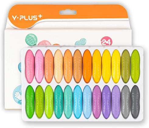 YPLUS Peanut Crayons for Kids, 24 Pastel Colors, Non-Toxic, Washable, Durable, Easy