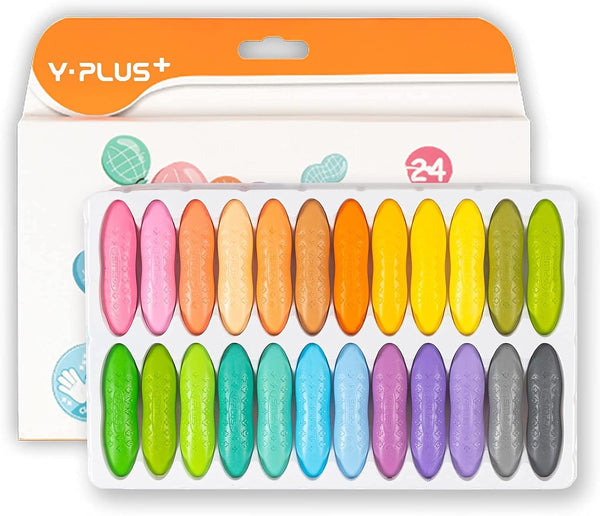 YPLUS Peanut Crayons for Kids, 24 Pastel Colors, Non-Toxic, Washable, Durable, Easy