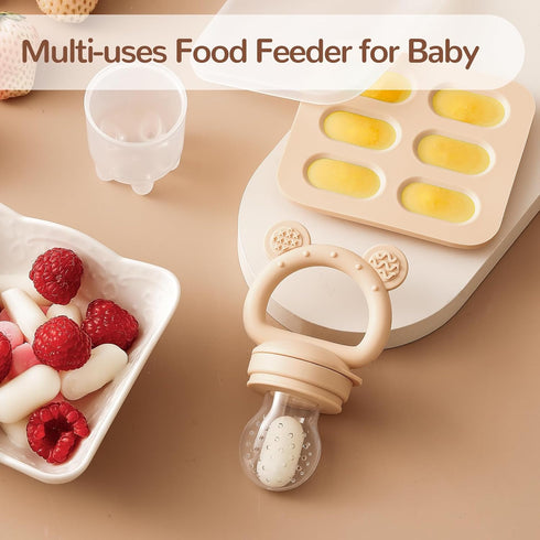 2 Pack Silicone Baby Fruit Feeder with Mini Freezer Tray, Breastmilk Popsicle Molds for Baby Teething Relief, Teethers