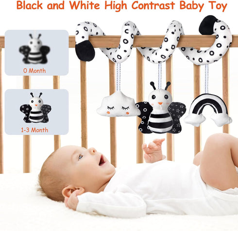 Car Seat Toys - Infant Baby Spiral Activity Hanging Toys for Stroller & Crib with BB Squeaker and Rattles (Bee)