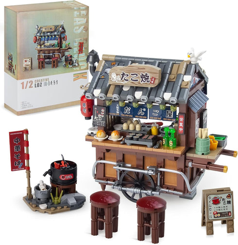 Japanese Street View Mini Blocks Kit - Takoyaki Trolley, 951 Pcs Japanese Mini Brand Store Toy for Adults, 6+
