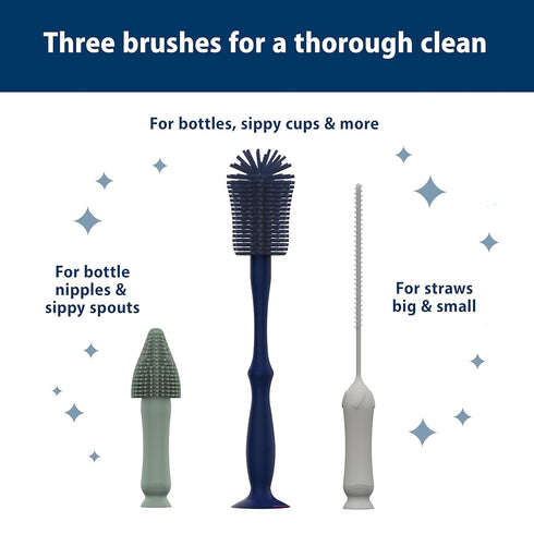 Set 3-Pack 3-Pack Dr. Brown's Silicone Cleaning Brush with Bottle, Spout, and Straw Brush, + Baby Bottle Sponge Brush
