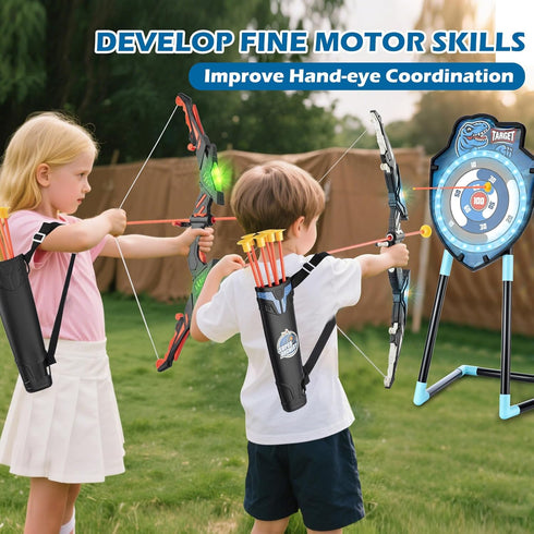 2 Pack Set 20 3-12, VROGTIK Kids LED Archery with Standing Target, Suction Cup Arrows Bow and Arrow for Kids Indoor