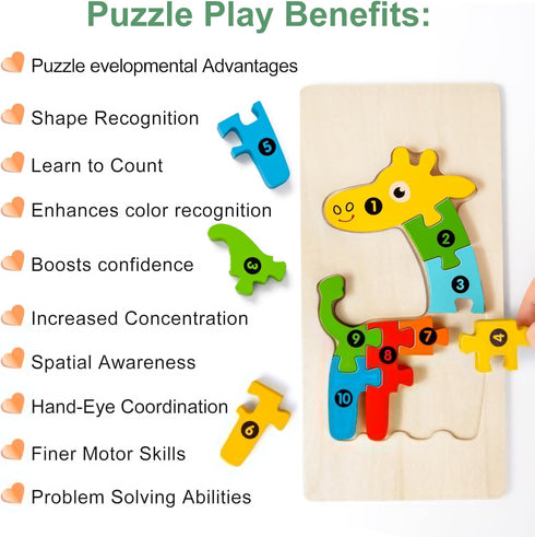 YySiRui 9 3-5 3-5 Pieces Montessori Wooden Puzzles for Toddlers - Jigsaw Puzzles in Gift Box, Educational Learning Toys