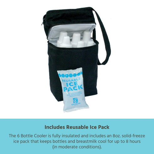 Pack J.L. Childress Six Bottle Breast Milk Cooler Travel Bag - Insulated Baby Bottle Storage Bag, Portable Organizer