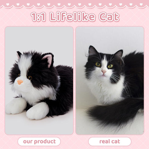 5Pcs Set, 20 inch 4 Tezituor Cat Stuffed Animals Large Realistic Stuffed Cat with Cute Kittens Baby, Soft Black