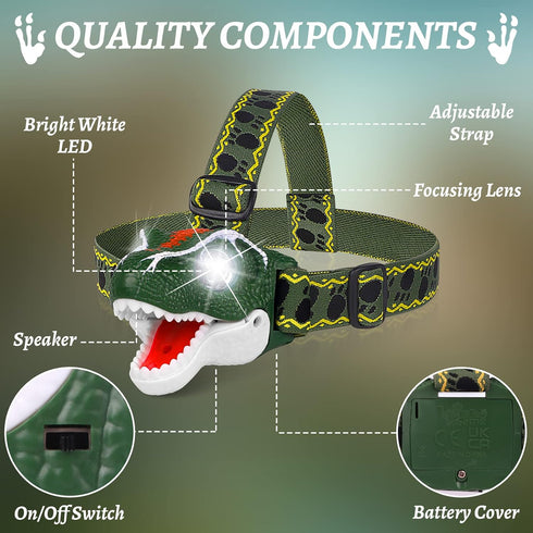 DX DA XIN Dinosaur Headlamp, T-Rex LED Headlamps for Kids, Flashlights Camping Gear, Dinosaur Toys for Boys Girls