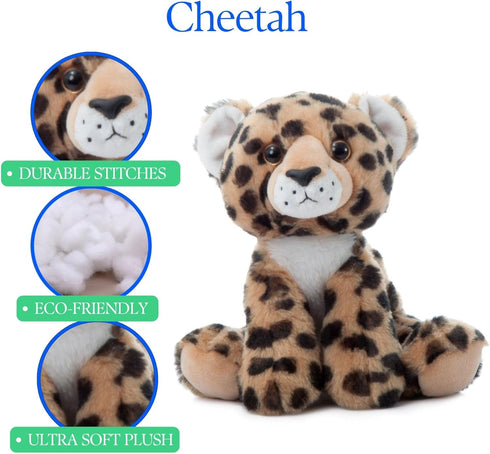 9 inches The Petting Zoo Cheetah Stuffed Animal, Gifts for Kids, Wild Onez Zoo Animals, Cheetah Plush Toy