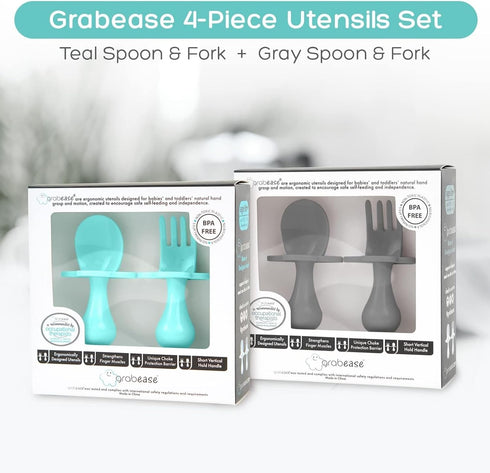 Grabease Baby Spoons Toddler Utensils Toddler Silverware Baby Utensils, BPA-Free & Phthalate-Free for Baby & Toddler, 2 Sets, Teal and Gray by grabease