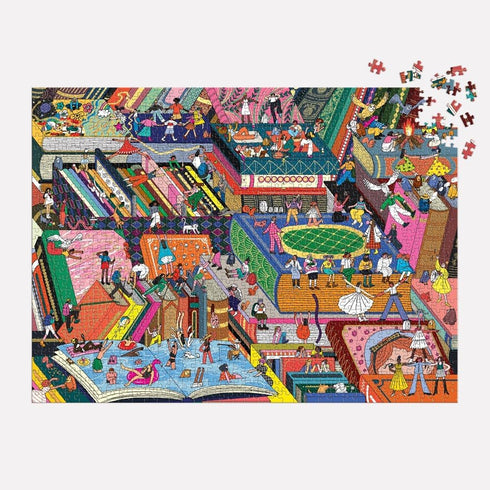 Galison Novel Neighborhood – 1000 Piece Foil Puzzle with Bright and Bold Literature and Iconic Books Artwork with Gold Foil Accents for Adults and Families