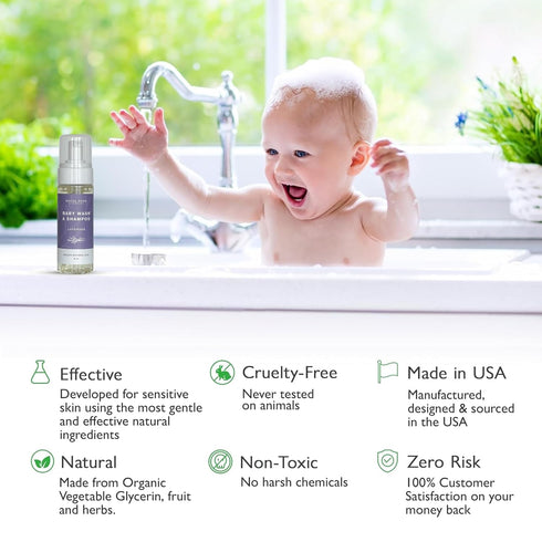 2-in-1 6oz (Pack 2) SoCal Suds & Company Organic Foaming Baby Shampoo & Body Wash - Castile Soap - Gentle Body Soap