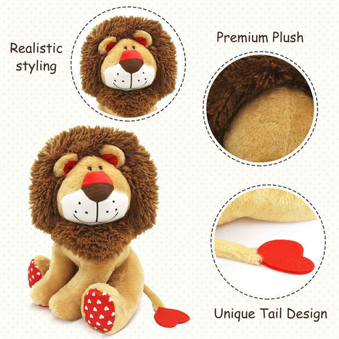 Love Lion Stuffed Animal, King Lion Plush Toy with Heart Shape Mane Tail for Kids Baby Lover Birthday Gift, 13.8“