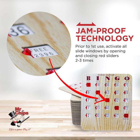 MR CHIPS Jam-Proof Fingertip Slide Bingo Cards with Sliding Windows - 25 Pack in Tan Style