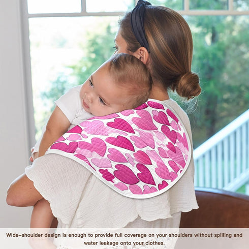 Bulletgxll Set 4, Pink Hearts Unisex Baby Burp Cloths of Soft Absorbent Organic Cotton Muslin Burping Cloths
