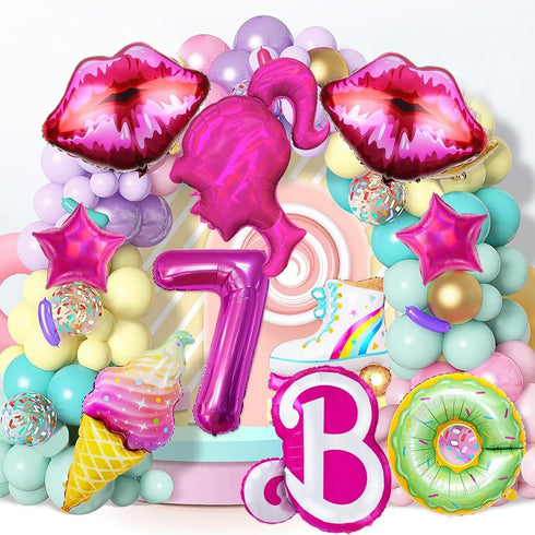 9pcs Pink Foil Balloons for Pink Princess Doll Theme Party, Hot Pink Girls Head Balloons, Baby Shower Decorations (7)