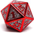 Heroic Dice of Metallic Luster - 7 Piece Metal Polyhedral Dice Collection in Silver with Red Font