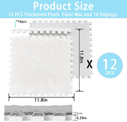 12 16 Gangdise PCS Thickened Plush Interlocking Floor Mat Fluffy Square Tiles EVA Foam Matswith Edgings Soft Anti-Slip