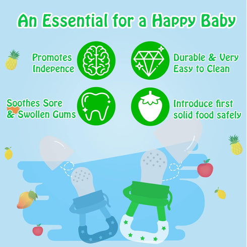Baby Fruit Feeder/Food Feeder Pacifier for Babies (2 Pack) - HAOBAOBEI Mesh Teethers in Appetite Stimulating Colors